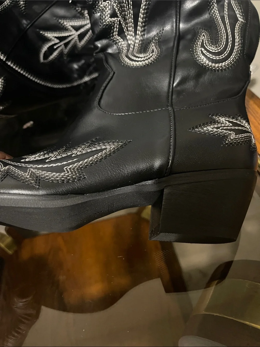 Black Western Embroidered Knee-High Boots